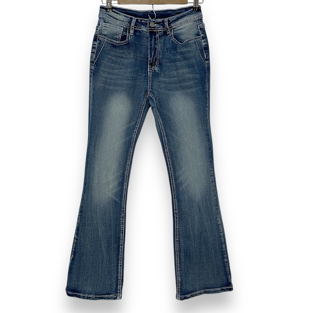 Wing and Arrow Embroidery Pockets Flared Denim Jeans Women's Small - Picture 5 of 14